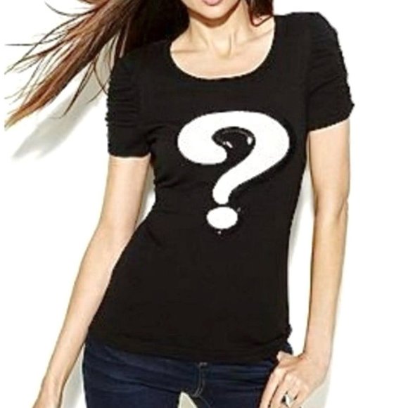 Inc International Concepts Black Knit Top Sz S Sequin Question Mark Graphic - Picture 1 of 9